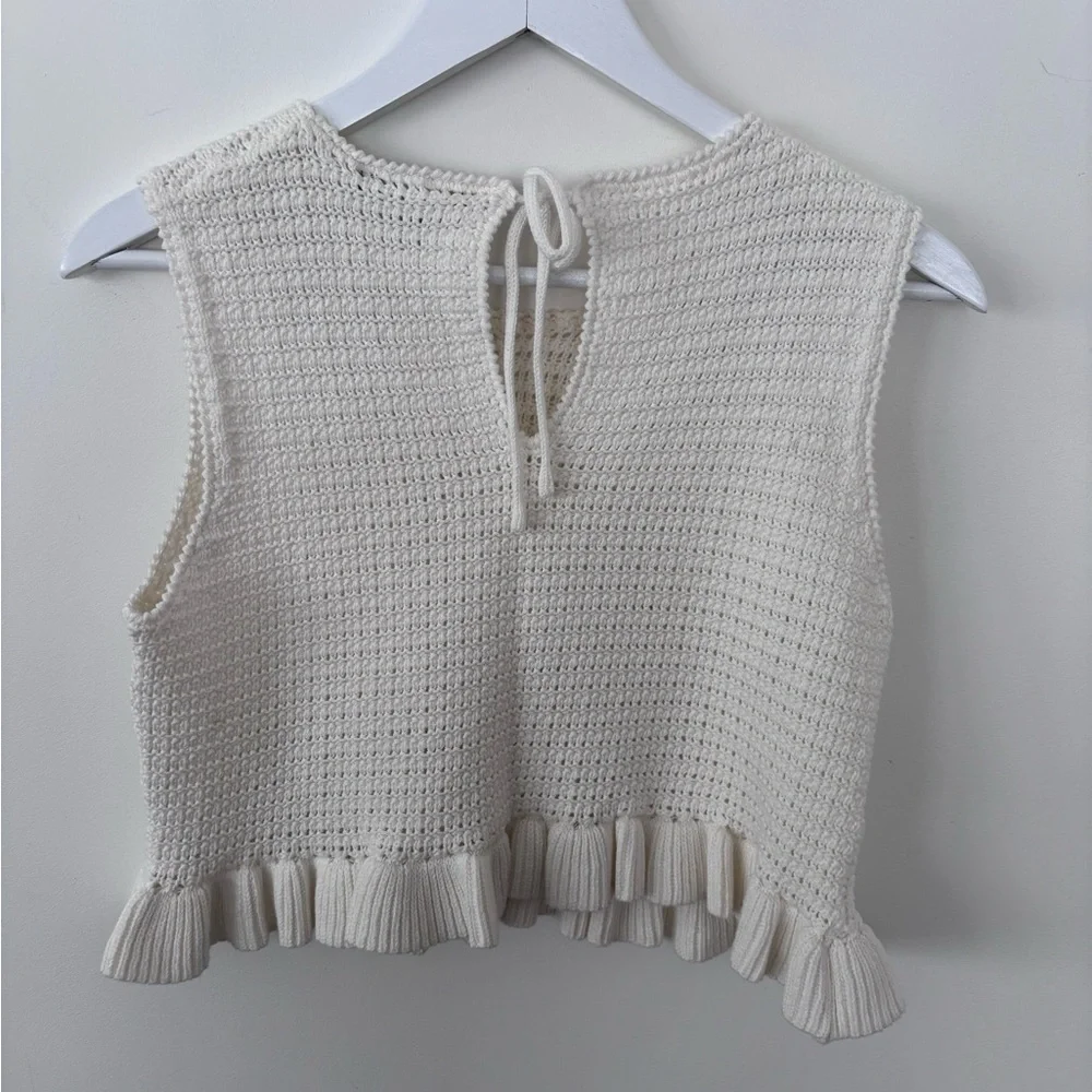 Lulu's Cream Crochet Ruffle Crop Top - Picture 3 of 3